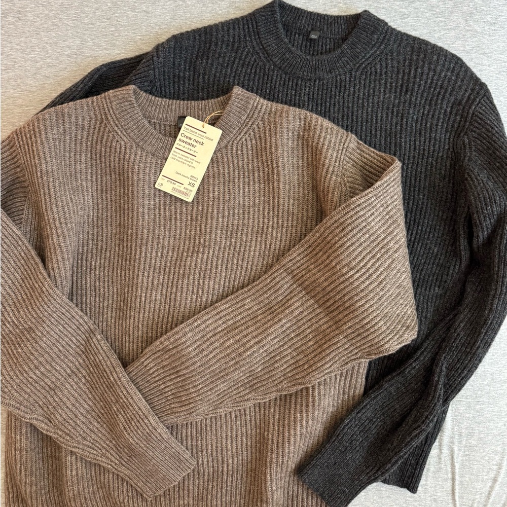 Muji Gray and Brown Ribbed Turtleneck Sweaters